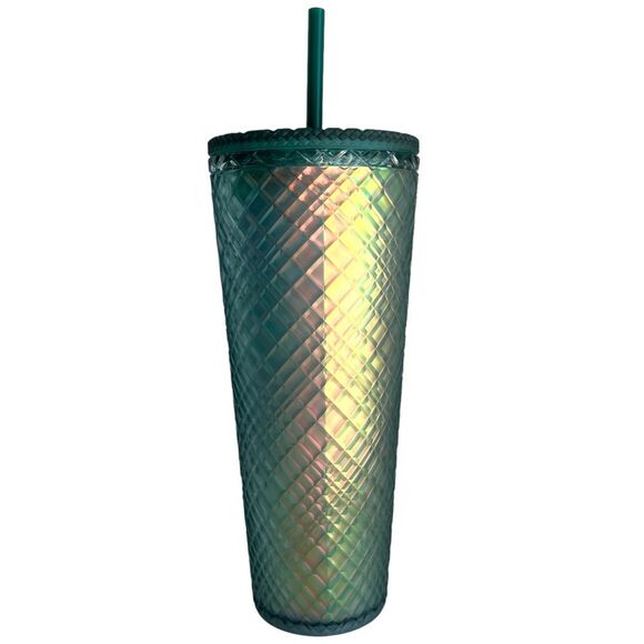 NWT Starbucks Jeweled Soft Touch GREEN IRIDESCENT Tumbler Venti Cold Cup Shimmer - Picture 2 of 4